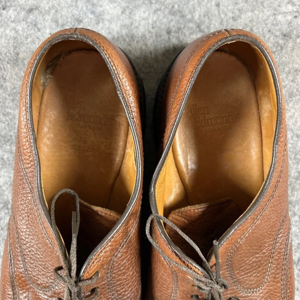 Allen Edmonds Becker Dress‎ Shoes 9.5 D Brown Pebbled Leather Cap Toe USA Made